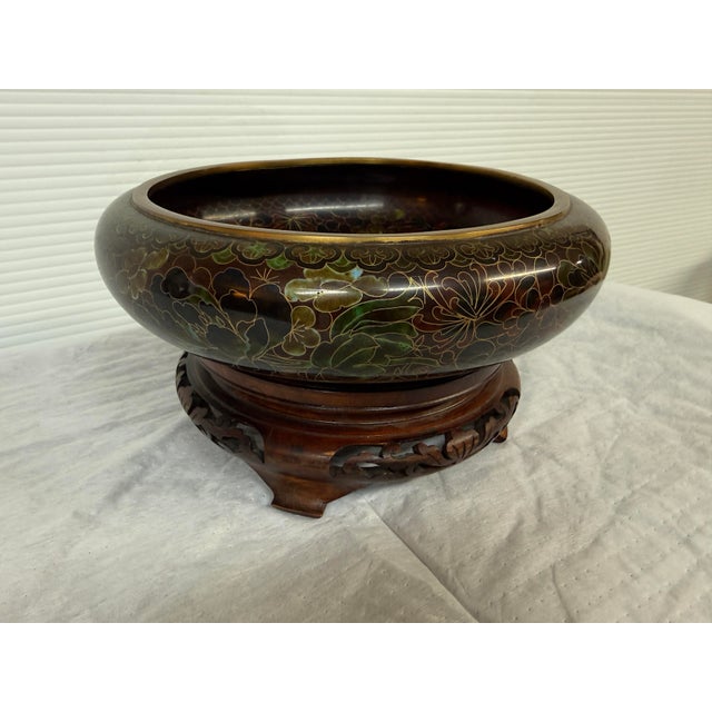 Chinese Chinese Cloisonné Chrysanthemum Bowl + Stand For Sale - Image 3 of 12