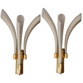 Mod. Fireworks Murano Glass Opaline Sconces with Gold from Barovier & Toso, 1990s, Set of 2 For Sale