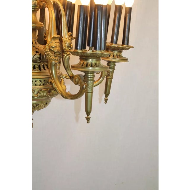Bronze Antique French Bronze Chandelier Ceiling Light Fixture With Torchiere Arms, Rewired For Sale - Image 8 of 11