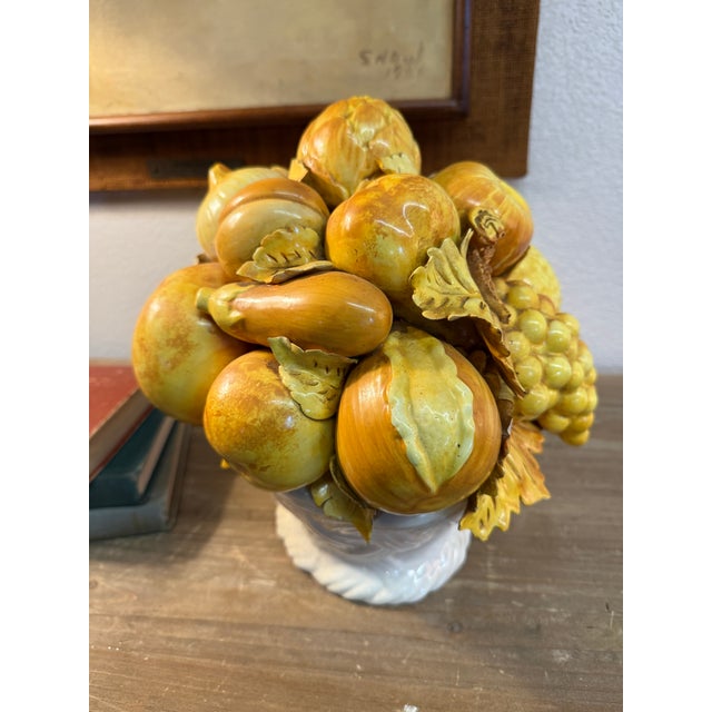 Italian 1960s Italian Ceramic Yellow Glaze Fruit White Bowl Majolica Topiary Centerpiece Italian For Sale - Image 3 of 6
