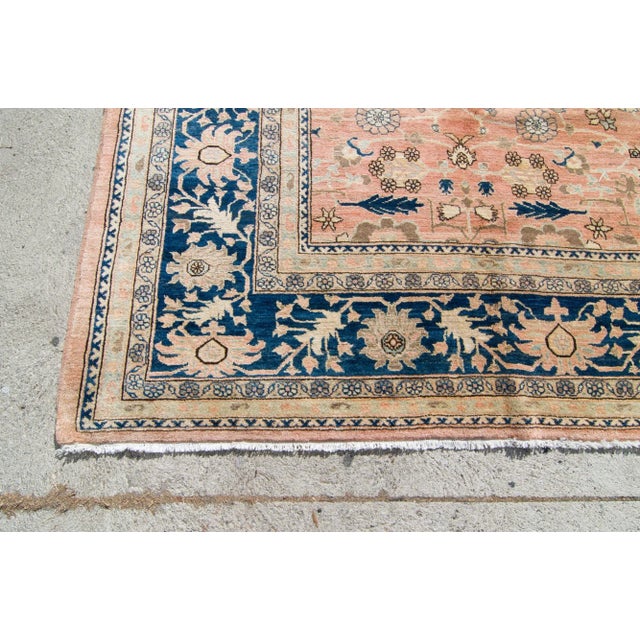 1990s Vintage Oushak Allover Salmon Navy Hand-Knotted Rug - 12’ X 18’1" For Sale In Los Angeles - Image 6 of 10