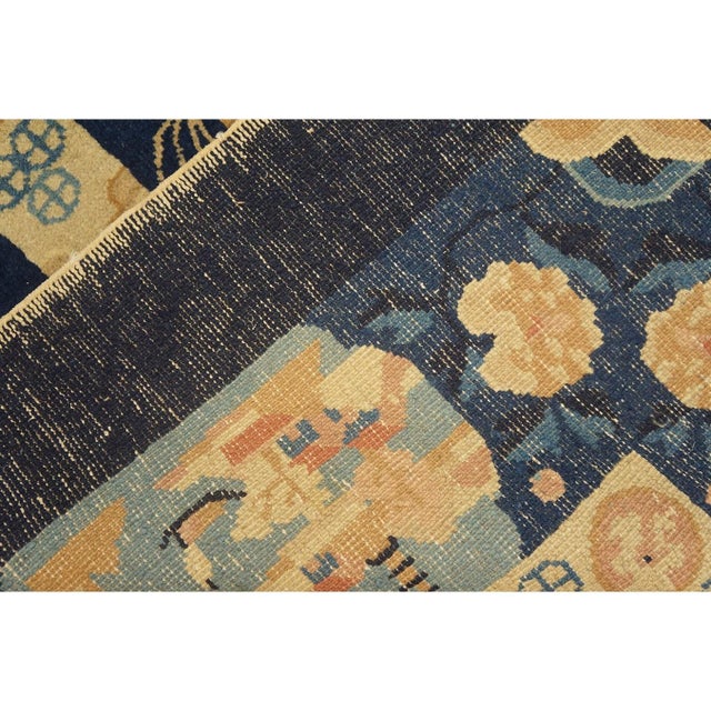1920s Navy Blue Floral Shou Deco Antique Chinese Peking Knotted Rug 8'2" X 9'10" For Sale - Image 9 of 9