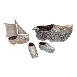 Early 20th Century Dutch Silver (830) Lot of 3 (Large Shoe, Boat, and a Pair) For Sale