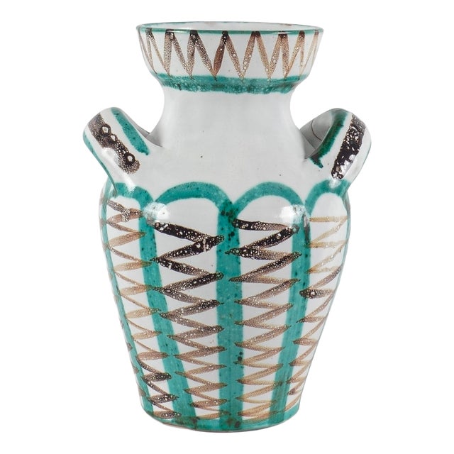 Large Mid-Century Ceramic Vase with Handles by Robert Picault, France, 1950 For Sale