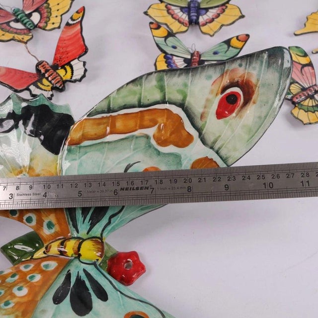 Italian and Portuguese Ceramic Butterfly Wall Plaques, 1970s, Set of 8 For Sale - Image 11 of 14