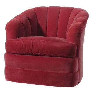 Late 20th Century Channel Back Swivel Chair in Raspberry For Sale