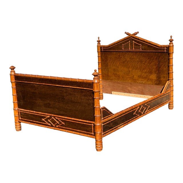 19th Century Rj Horner Style Faux Bamboo Birds Eye Maple Bed Frame For Sale