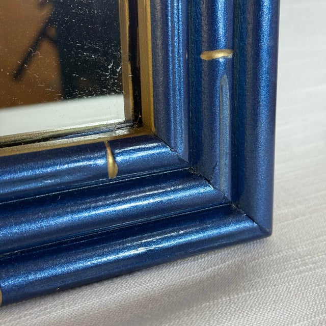 Chinoiserie Chic Vintage Palm Beach Regency Medium Faux Bamboo Wall Mirror Newly Painted Blue With Hand Gilt Accents For Sale - Image 3 of 12
