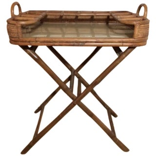 Vintage Rattan Folding Mini Bar For Sale