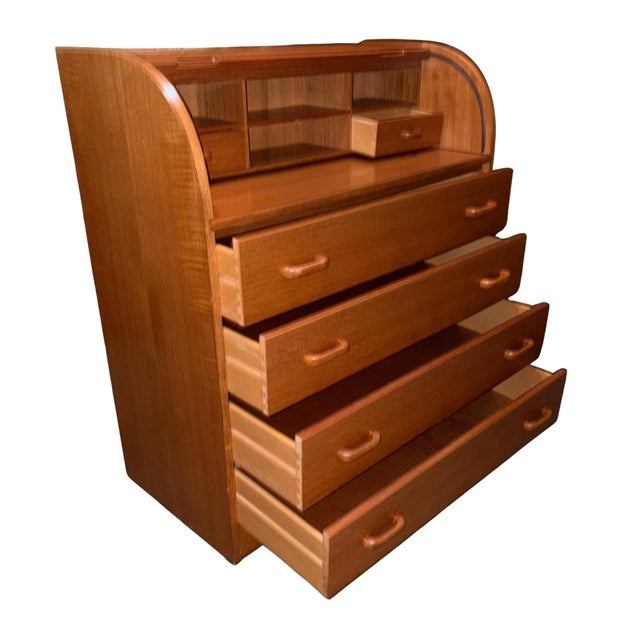 1960s 1960s Mid Century Modern Scandinavian Roll Top Secretary Desk For Sale - Image 5 of 9