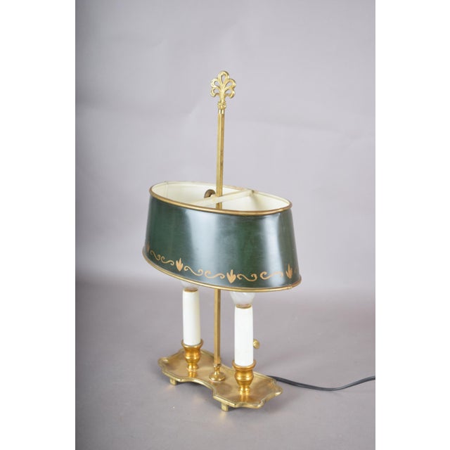 Brass Bouillotte Table Lamp with Green Tole Shade, 1950s For Sale - Image 12 of 18