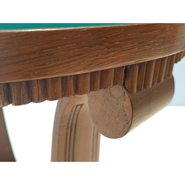 Art Deco Round Oak Durmast and Glass Coffee Table, Italy, 1940s For Sale - Image 9 of 10