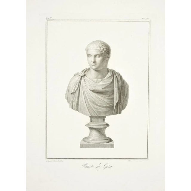 Image dimensions: 48.4 x 33.2 cm Busto di Geta (Bust of Geta) is a superb black and white burin and etching on paper,...