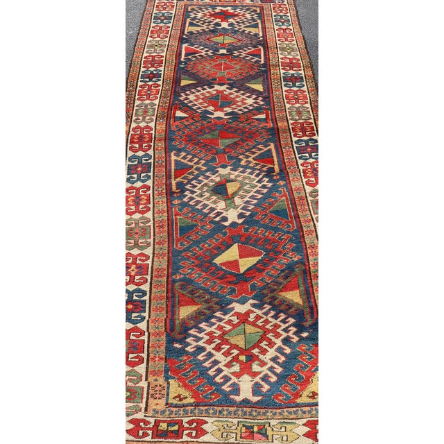 Textile Antique Caucasian Kazak Runner Featuring Intricate Medallion Patterns 3'8 X 10'2 For Sale - Image 7 of 12
