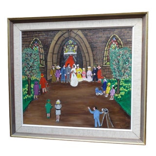 Eunice Bentley, The Wedding, 1972, Oil Painting on Board, Framed For Sale