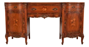 Romweber French Provincial Louis XV Carved Rosewood Inlaid Marquetry Sideboard, Circa 1920s