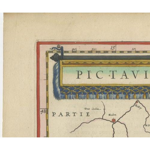 Paper Antique Blaeu Map of Poitou, 1642 For Sale - Image 7 of 12