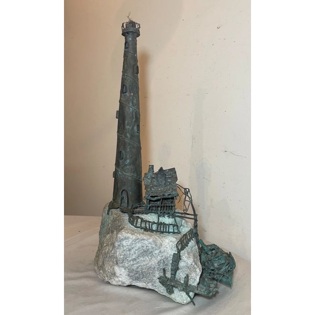 Figurative Vintage Jim Lewk Bronze Stone Nautical Lighthouse Brutalist Sculpture Statue Art For Sale - Image 3 of 18