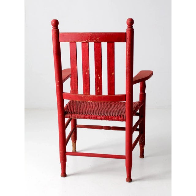 Antique Red Wicker Seat Arm Chair For Sale - Image 10 of 13