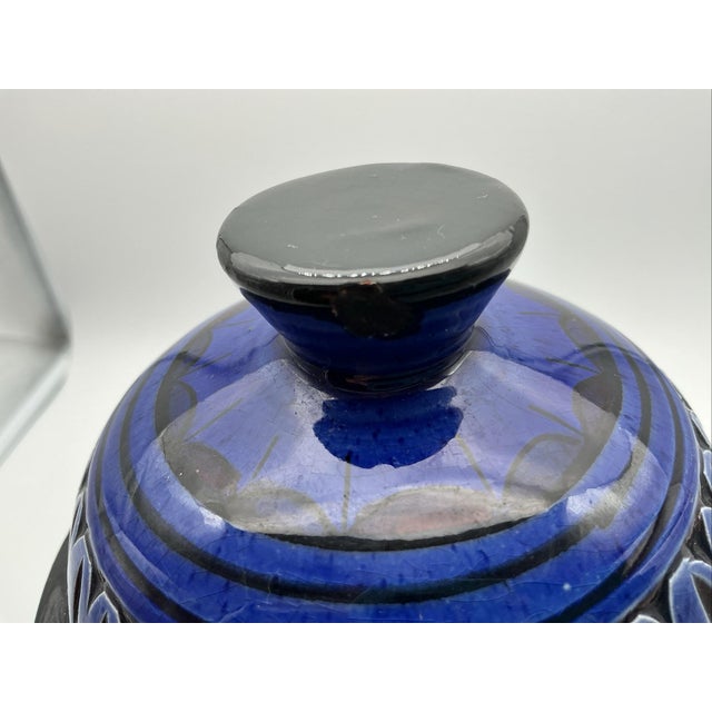 Moroccan Vintage Moroccan Safi Assif Poterie Blue Lidded Jar 12” Handcrafted Pottery For Sale - Image 3 of 6