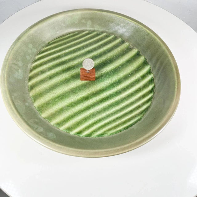 Ceramic 1970s Modernist Art Optical Dish Green Stripe Plate Usa For Sale - Image 7 of 10