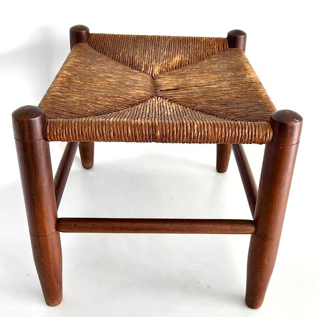 1960s Large Woven Rush Stool With Walnut Wood Frame For Sale - Image 12 of 13