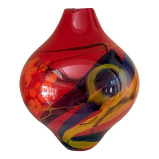 Signed Ioan Nemțoi Romanian Hand-Blown Multicolor Art Glass Vase Circa 1990 For Sale
