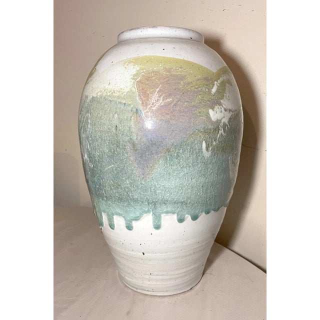 1990s Large Original Handmade Glazed John Shedd Stoneware Pastel Pottery Vase For Sale In New York - Image 6 of 12