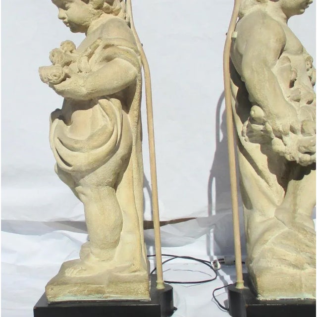 Textile 1940s Concrete Sculpture Table Lamps - a Pair of 2 For Sale - Image 7 of 12