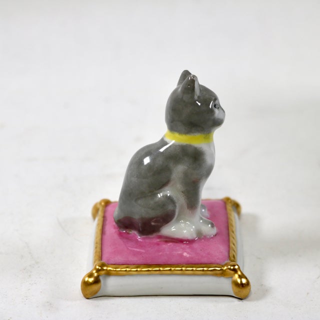 French Antique French La Courtille Workshop Cat on Pink Pillow Figurine For Sale - Image 3 of 10