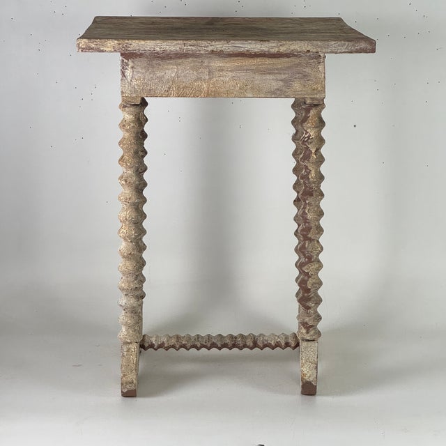 Wood Stunning Antique Square Top Table With an Apron Drop and Spiral-Turned Legs With Yoke Shaped Base For Sale - Image 7 of 13