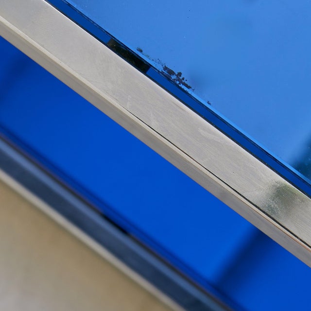 Italian Blue Glass + Chrome Coffee Table Attributed to Cristal Arte, 1970s For Sale In Chicago - Image 6 of 8