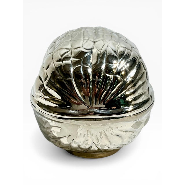 1980s Vintage French Silver-Plated Walnut Form Covered Box For Sale - Image 5 of 16