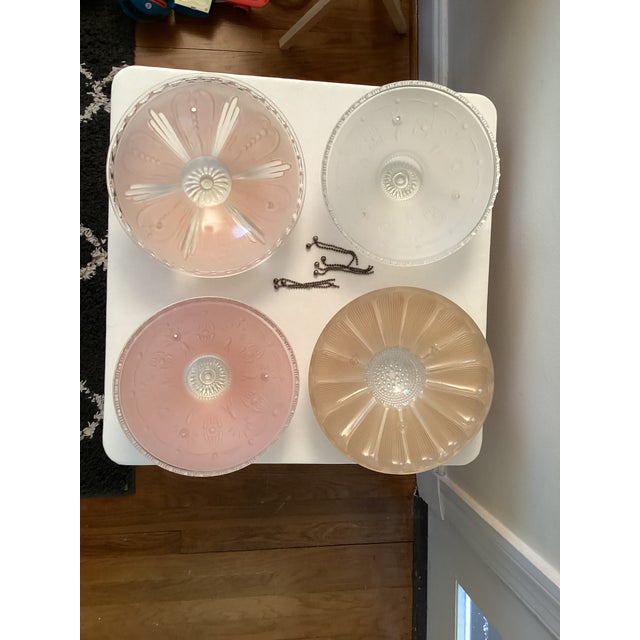 1940s Vintage Patterned Glass Ceiling Shades - Set of 4 For Sale - Image 5 of 15