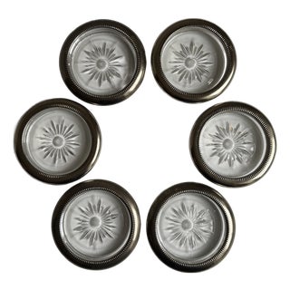 1970s Italian Silverplate & Crystal Starburst Coasters — Set of 6 For Sale