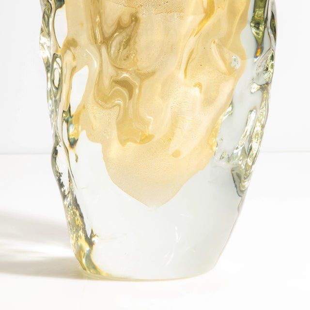 Hand Blown Murano Vase Buri in Clear With 24-Karat Gold Flecks Medium For Sale - Image 9 of 9
