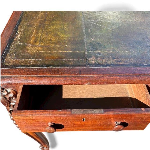 19th Century French Louis XV Style Carved Walnut Partners Desk With Leather Top. For Sale - Image 5 of 16