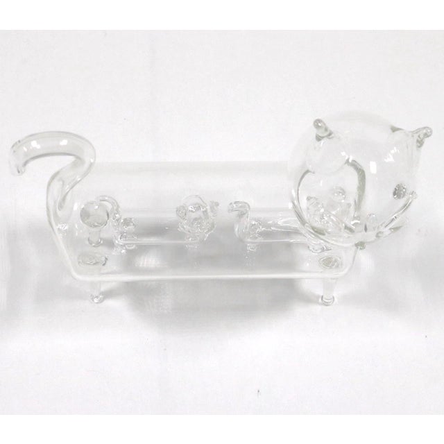 Glass Mid-Century Vintage Hand Blown Art Glass Cat With 2 Kittens Inside Figurine For Sale - Image 7 of 13