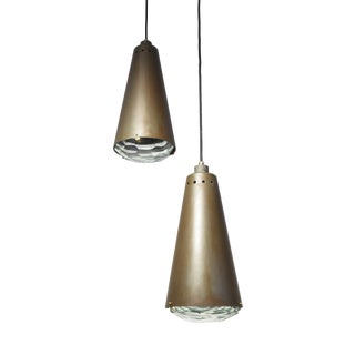 Pendant Lights with Fontana Arte Faceted Crystal Diffuser and Corten-Effect, 1990s, Set of 2 For Sale