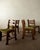 A vintage set of 4 brutalist oak razorback dining chairs with green velvet upholstery, made by an unknown european maker...