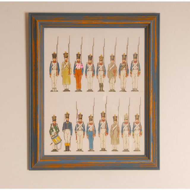 Blue Vintage Napoleonic Military Costume Lithographs Collage Framed French Wall Art Set of 3 For Sale - Image 8 of 18