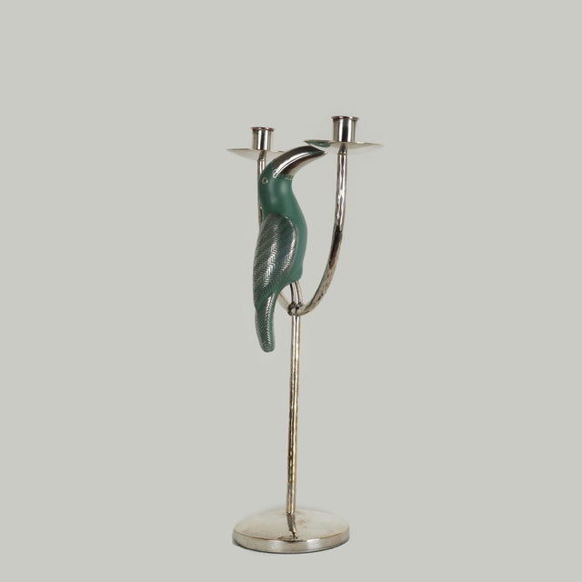 1980s Vintage Silver Plate Candelabra With Toucan by Emilia Castillo For Sale - Image 5 of 9