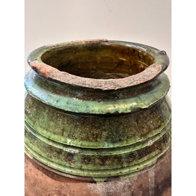 French Vintage Vessel With Green Glaze Accents For Sale In Miami - Image 6 of 9