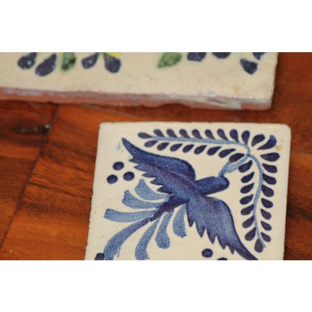White Set of 9 Vintage Hand-Painted Talavera Tiles For Sale - Image 8 of 10