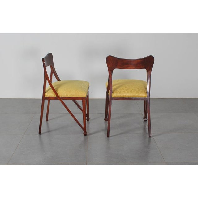 Liberty Style Shaped Wood and Yellow Fabric Chairs by V. Ducrot, Italy, 1920s, Set of 2 For Sale - Image 6 of 18