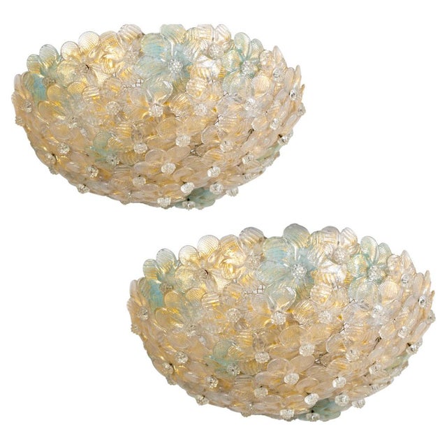 Murano Glass Flowers Basket Ceiling Lights from Barovier, 1950, Set of 2 For Sale - Image 13 of 13