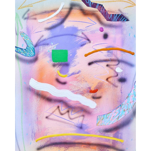 Vibrant original abstract illusionism art piece. Acrylic and mixed media on paper, with a large clear acrylic frame....