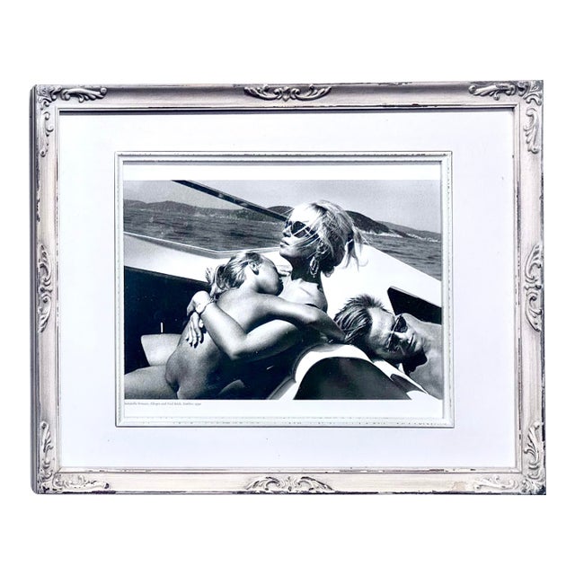 Reproduction Black & White Print of Donatello Versace, Allegra and Paul Beck, Antibes 1990 Photographed by Helmut Newton For Sale