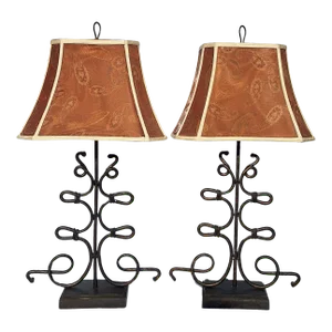 Vintage Pottery Barn Style Iron Table Lamps - A Pair
