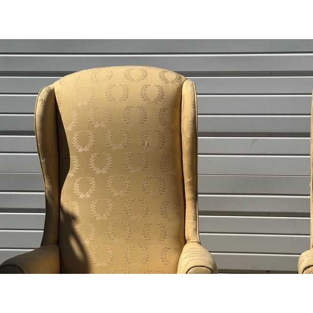 Pair of Vintage Mid Century Fireside Elongated Wingback Chairs For Sale - Image 9 of 11